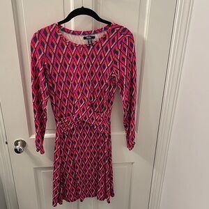 Hatley Pink and Navy Long Sleeve Dress with ruched sleeves